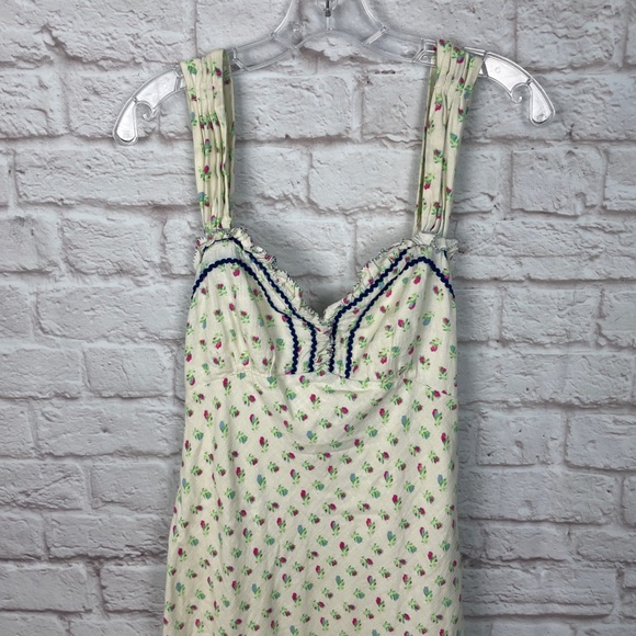 Free People Sweet Hearts Midi Ivory Floral Ruffles Dress Size S - Picture 5 of 9